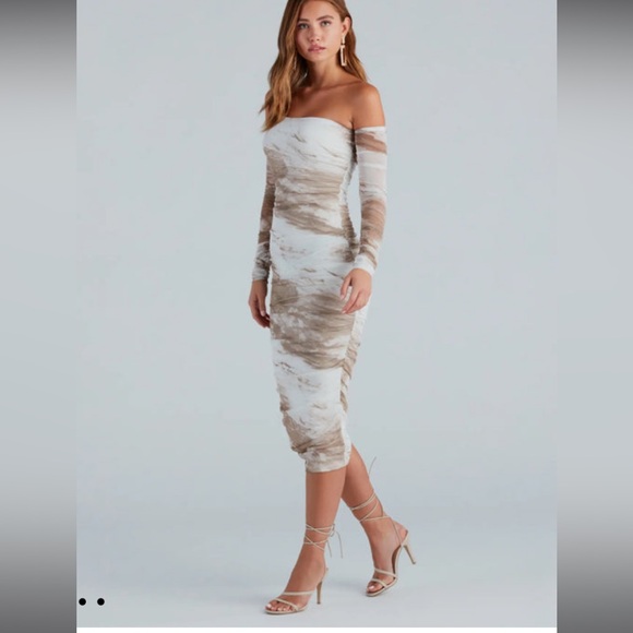 Windsor - Living A Dream Marble Off-The-Shoulder Midi Dress - NWT - XS - Picture 2 of 6